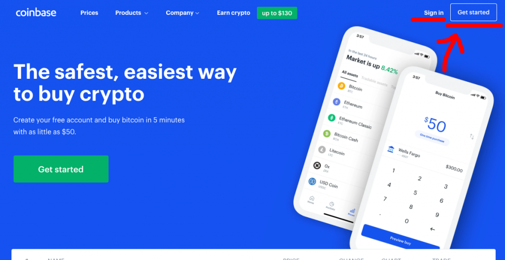 Coinbase-website-anfang