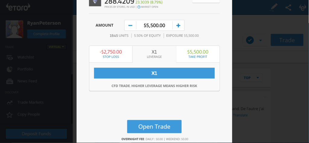 eToro step 6 short ethereum