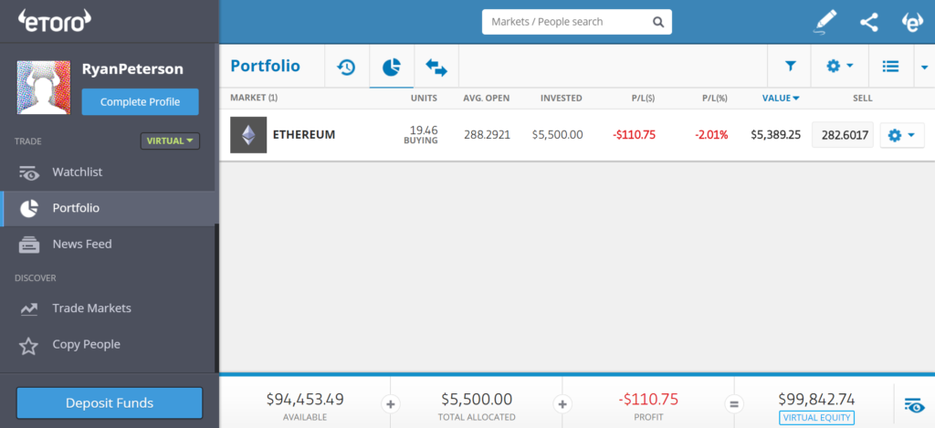 eToro step 7-short ethereum